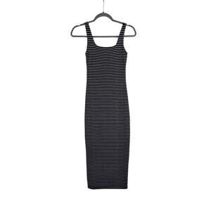 Good American Striped Black White Square Neck Tank Bodycon Midi Dress Size Small